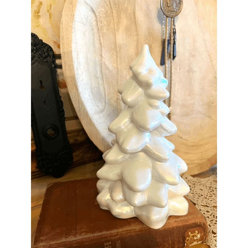 Vintage Mosser Glass Iridescent Pearl White Milk Glass Christmas Tree – 8 Inch
